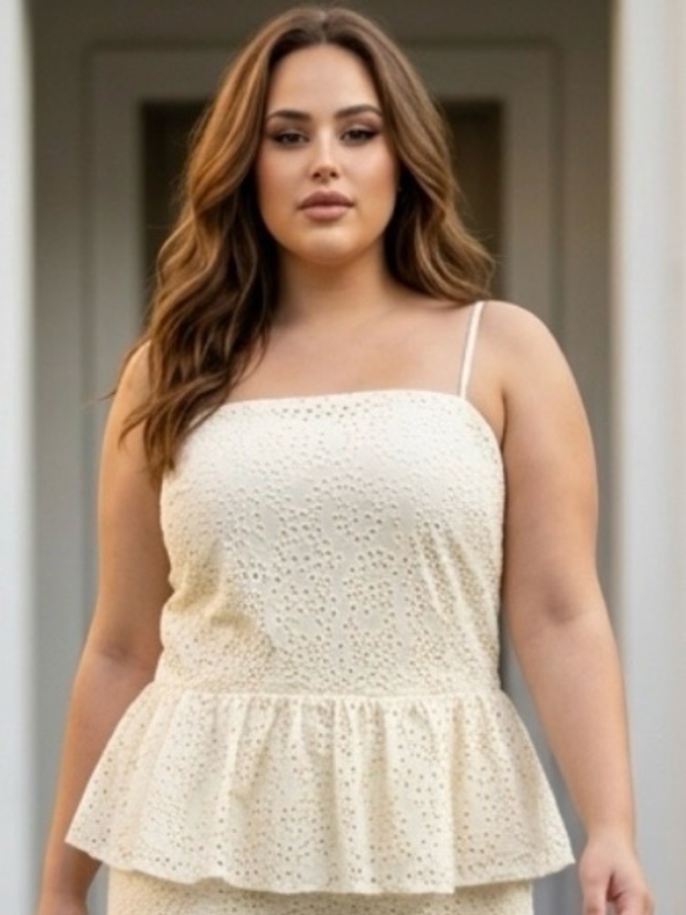 2 for $30 | Cream Eyelet Peplum Camisole